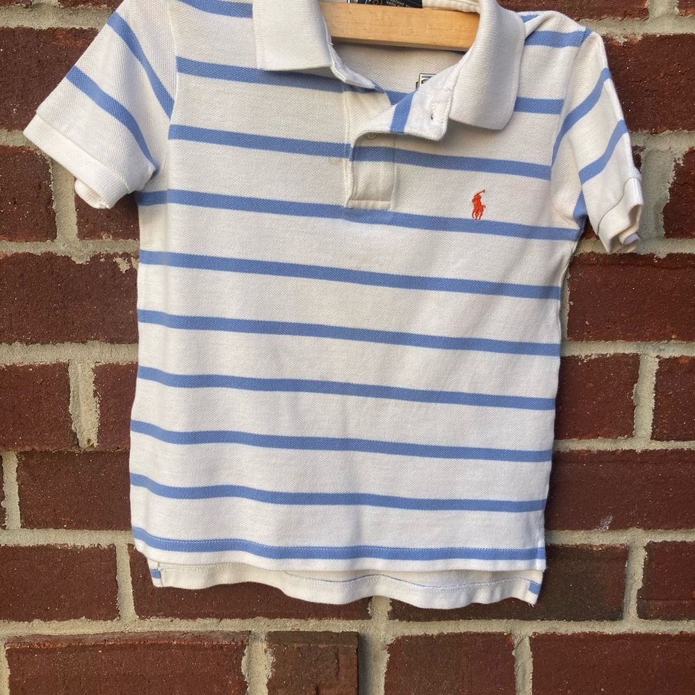 Ralph Lauren Kids Polo in White and Blue Stripes Size 5 (V)